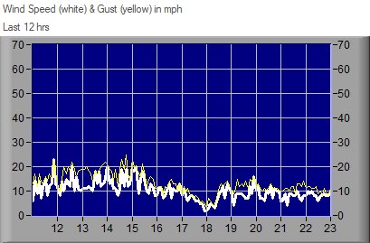 Graph of the wind speed over the last 12 hours for Sheerness